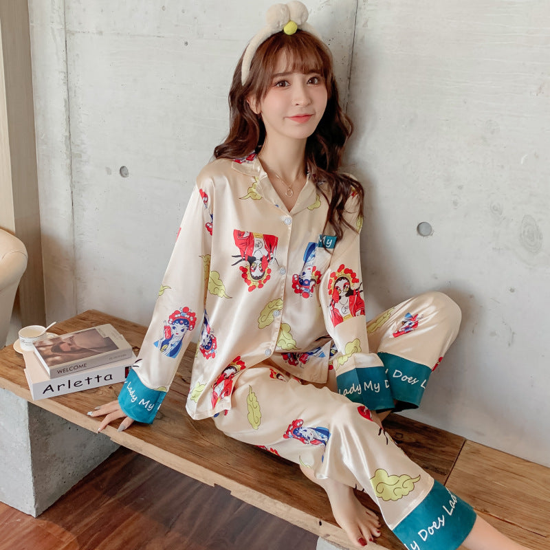 Ice Silk Pajamas Women's Long-sleeved Spring And Autumn Cardigans