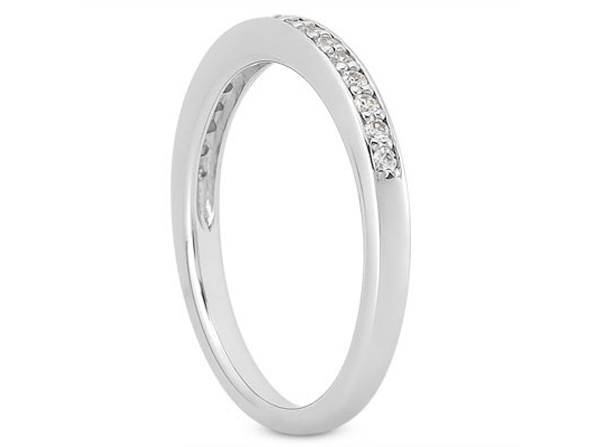 14k White Gold Pave Diamond Milgrain Wedding Ring Band Set 1/2 Around