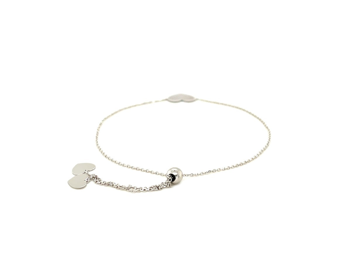 14k White Gold Adjustable Heart Bracelet (0.90 mm)