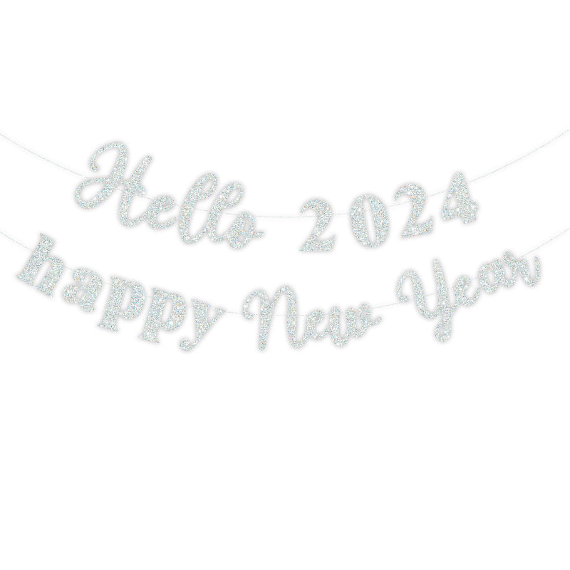 Party Hello Banner Layout Glitter Happy New Year Letter Hanging Flag