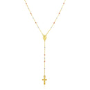 14k Tri Color Gold Lariat Rosary Necklace