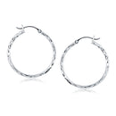14k White Gold Diamond Cut Hoop Earrings(2x30mm)