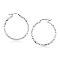 14k White Gold Diamond Cut Hoop Earrings(2x30mm)