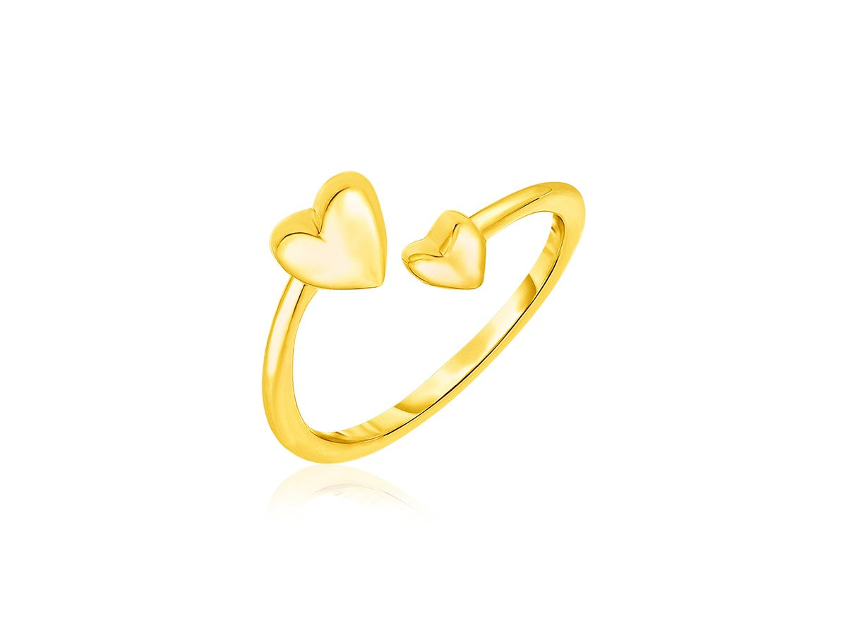 14k Yellow Gold Bypass Style Toe Ring with Polished Hearts