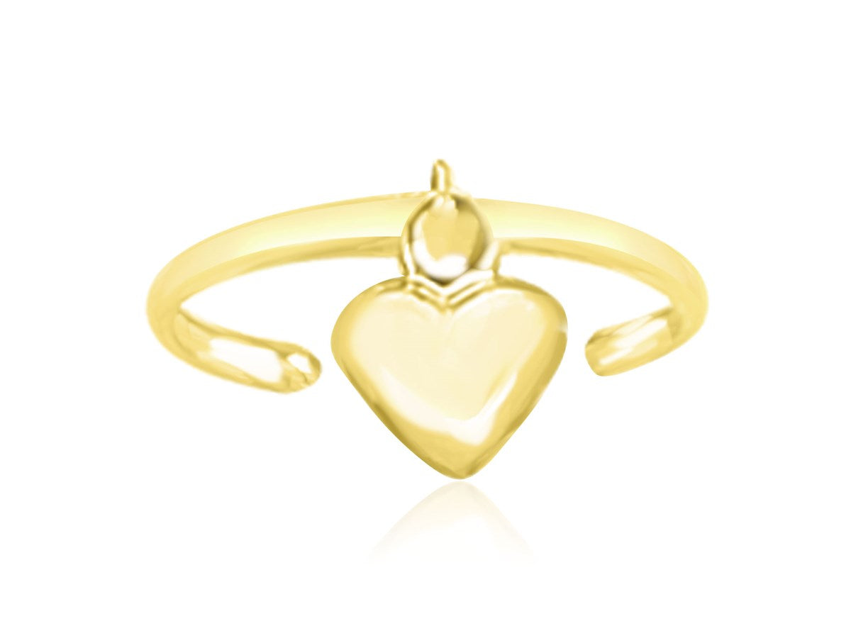 14k Yellow Gold Cuff Puffed Heart Toe Ring