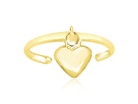 14k Yellow Gold Cuff Puffed Heart Toe Ring