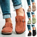 Frosted Suede Round Head Belt Buckle One Pedal Flat Comfortable Foam Bottom Slippers