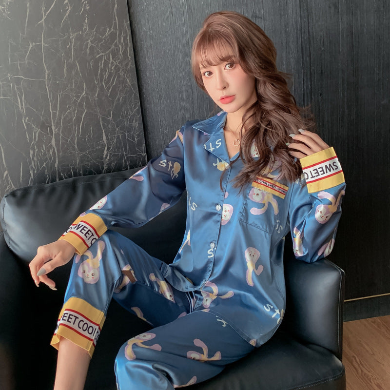 Ice Silk Pajamas Women's Long-sleeved Spring And Autumn Cardigans