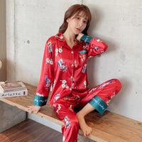 Ice Silk Pajamas Women's Long-sleeved Spring And Autumn Cardigans