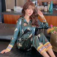 Ice Silk Pajamas Women's Long-sleeved Spring And Autumn Cardigans
