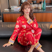 Ice Silk Pajamas Women's Long-sleeved Spring And Autumn Cardigans