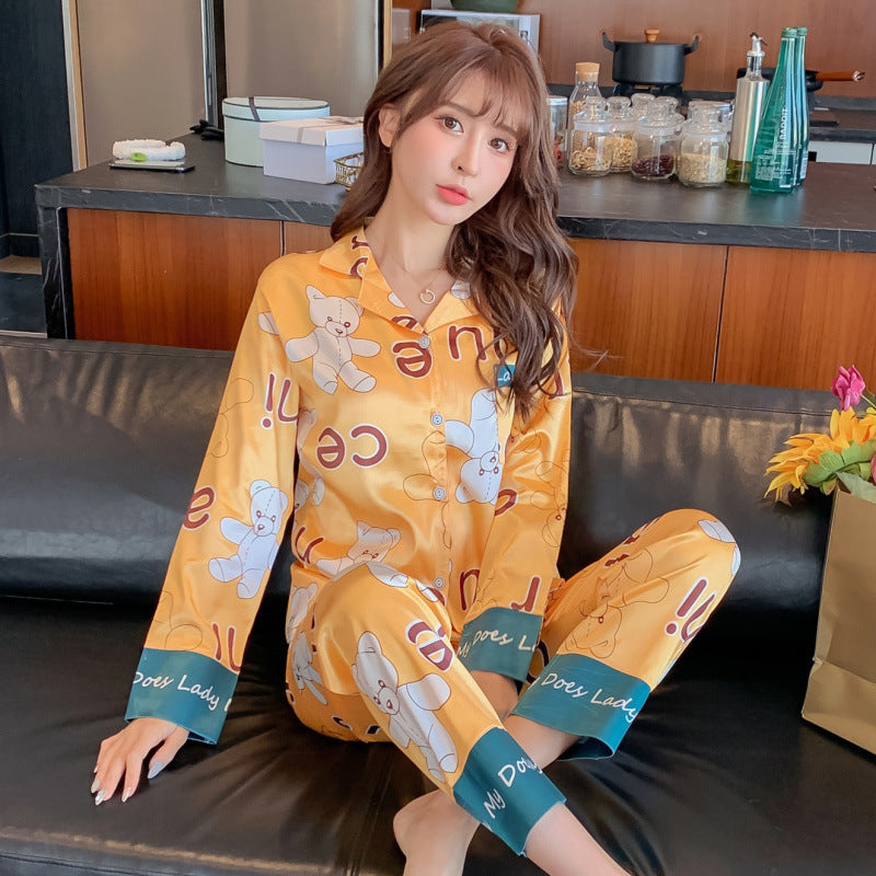 Ice Silk Pajamas Women's Long-sleeved Spring And Autumn Cardigans