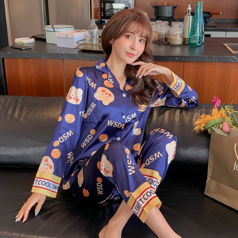 Ice Silk Pajamas Women's Long-sleeved Spring And Autumn Cardigans