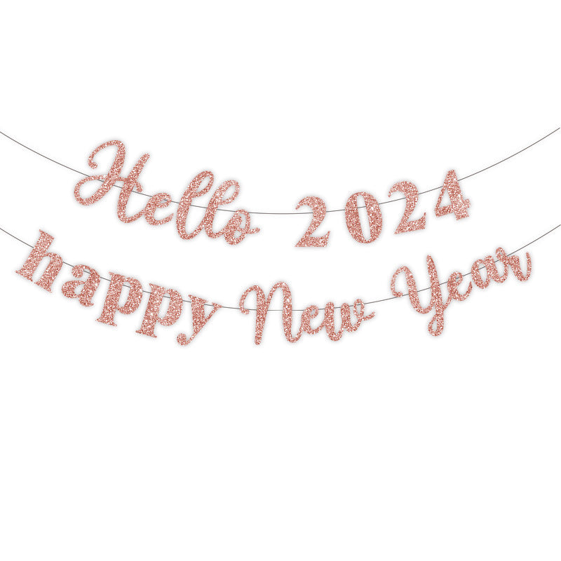 Party Hello Banner Layout Glitter Happy New Year Letter Hanging Flag