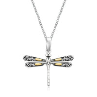 18k Yellow Gold and Sterling Silver Pendant in a Dragonfly Design