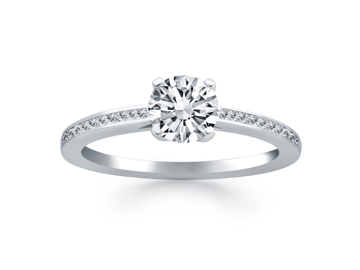 14k White Gold Channel Set Cathedral Engagement Ring