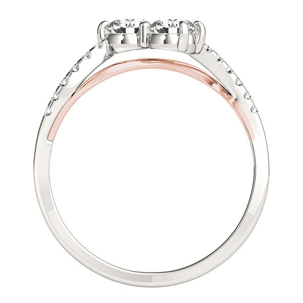 Two Stone Diamond Ring with Curved Band in 14k White And Rose Gold (5/8 cttw)