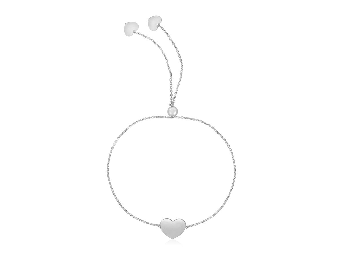 14k White Gold Adjustable Heart Bracelet (0.90 mm)