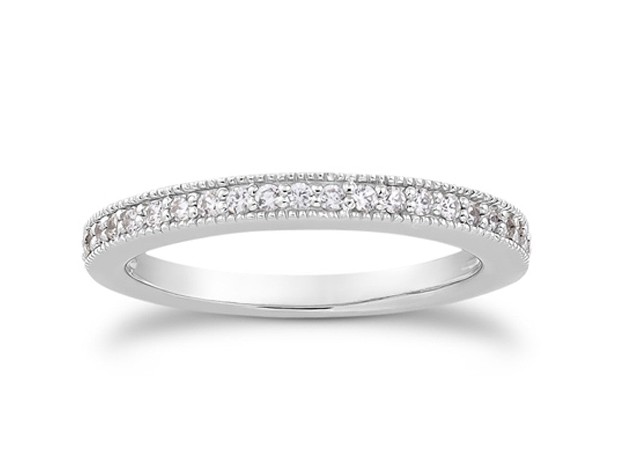 14k White Gold Pave Diamond Milgrain Wedding Ring Band Set 1/2 Around