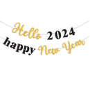 Party Hello Banner Layout Glitter Happy New Year Letter Hanging Flag