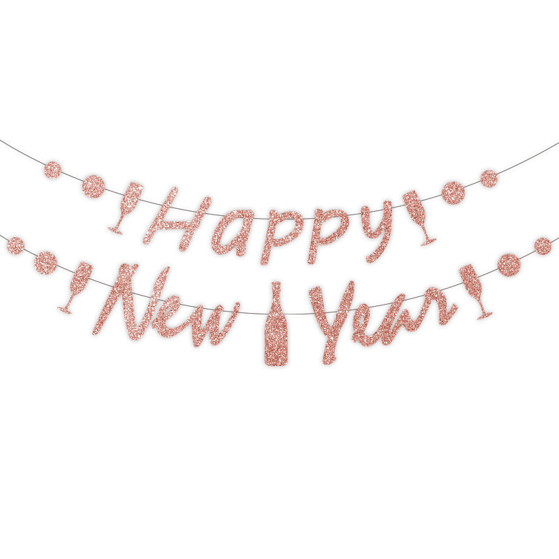 New Year Party Glitter Happy New Year Letter Hanging Flag