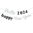 Party Hello Banner Layout Glitter Happy New Year Letter Hanging Flag