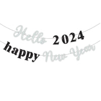 Party Hello Banner Layout Glitter Happy New Year Letter Hanging Flag
