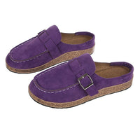 Frosted Suede Round Head Belt Buckle One Pedal Flat Comfortable Foam Bottom Slippers