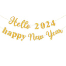 Party Hello Banner Layout Glitter Happy New Year Letter Hanging Flag