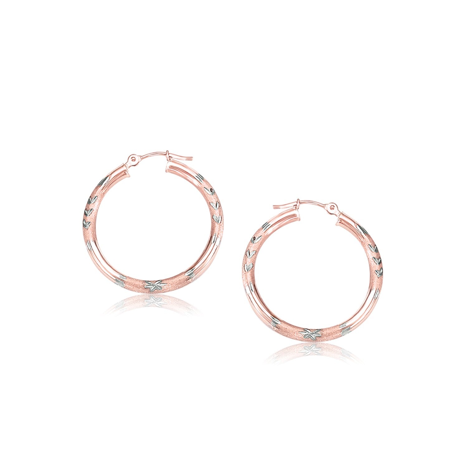 14k Rose Gold Fancy Diamond Cut Hoop Earrings(3x25mm)