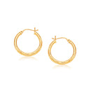 14k Yellow Gold Hoop Earring with Diamond-Cut Finish(3x25mm)