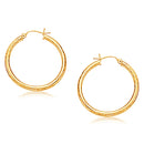 14k Yellow Gold Hoop Earring with Diamond-Cut Finish (3x30mm)