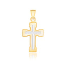 14k Two-Tone Gold Dual Cross Design Pendant with Block Ends