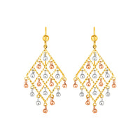 Textured Chandelier Earrings with Ball Drops in 14k Tri Color Gold