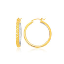 Two-Tone Yellow and White Gold Petite Patterned Hoop Earrings(3x25mm)