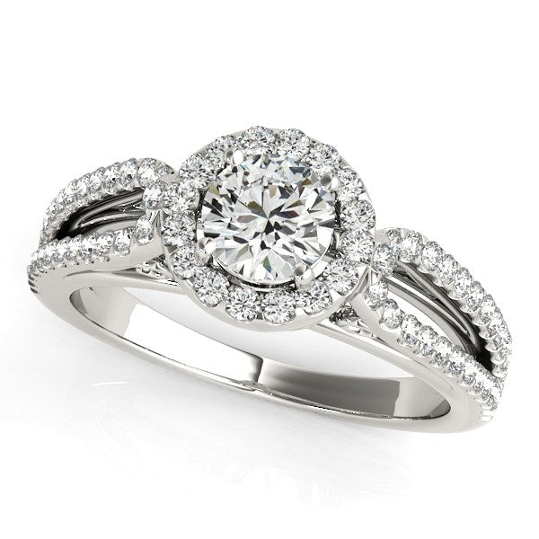 14k White Gold Diamond Halo Collar Engagement Ring