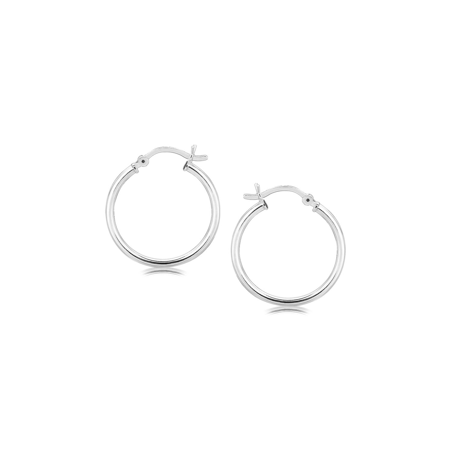 Sterling Silver Polished Thin Hoop Earrings with Rhodium Plating (2x20mm)