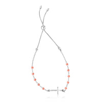 Sterling Silver White and Rose Finish Adjustable Bracelet with Cross (1.20 mm)