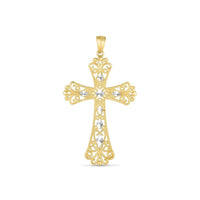 14k Two Tone Gold High Polish Diamond Cut Cross Pendant