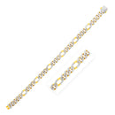 14k Yellow Gold White Pave High Polish Modern Lite Figaro Bracelet  (8.00 mm)