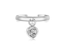 Sterling Silver Rhodium Finished Heart Cubic Zirconia Charm Toe Ring