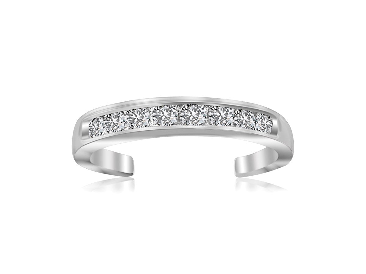 Sterling Silver Rhodium Finished Toe Ring with White Tone Cubic Zirconia Accents