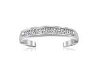 Sterling Silver Rhodium Finished Toe Ring with White Tone Cubic Zirconia Accents