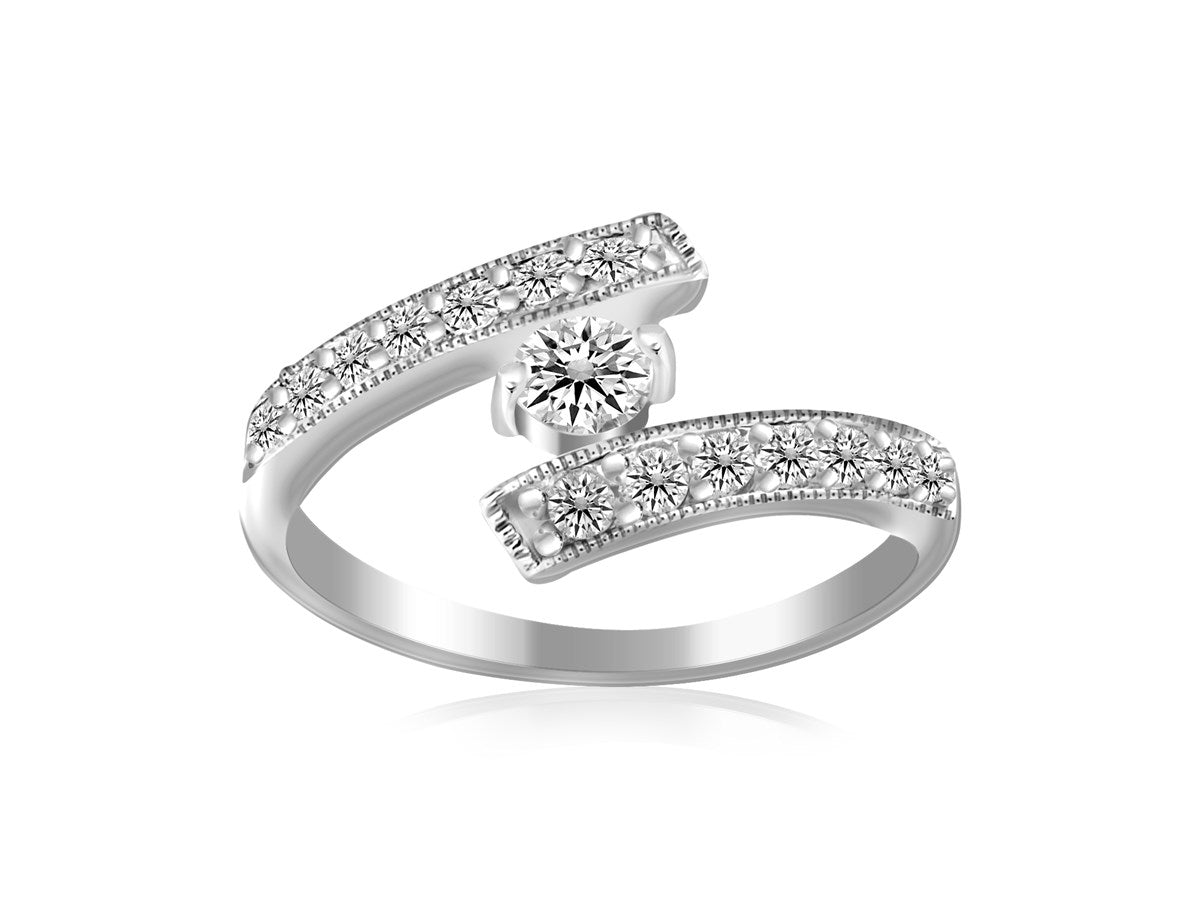 Sterling Silver Rhodium Finished White Cubic Zirconia Overlap Toe Ring