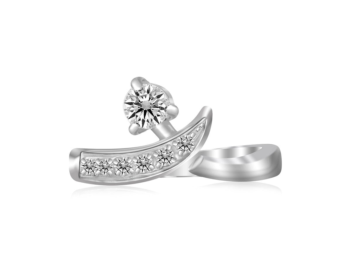 Sterling Silver Rhodium Plated Crossover Cubic Zirconia Accented Toe Ring