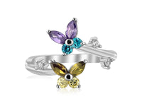 Sterling Silver Rhodium Plated Floral Toe Ring with Multi-Tone Cubic Zirconia