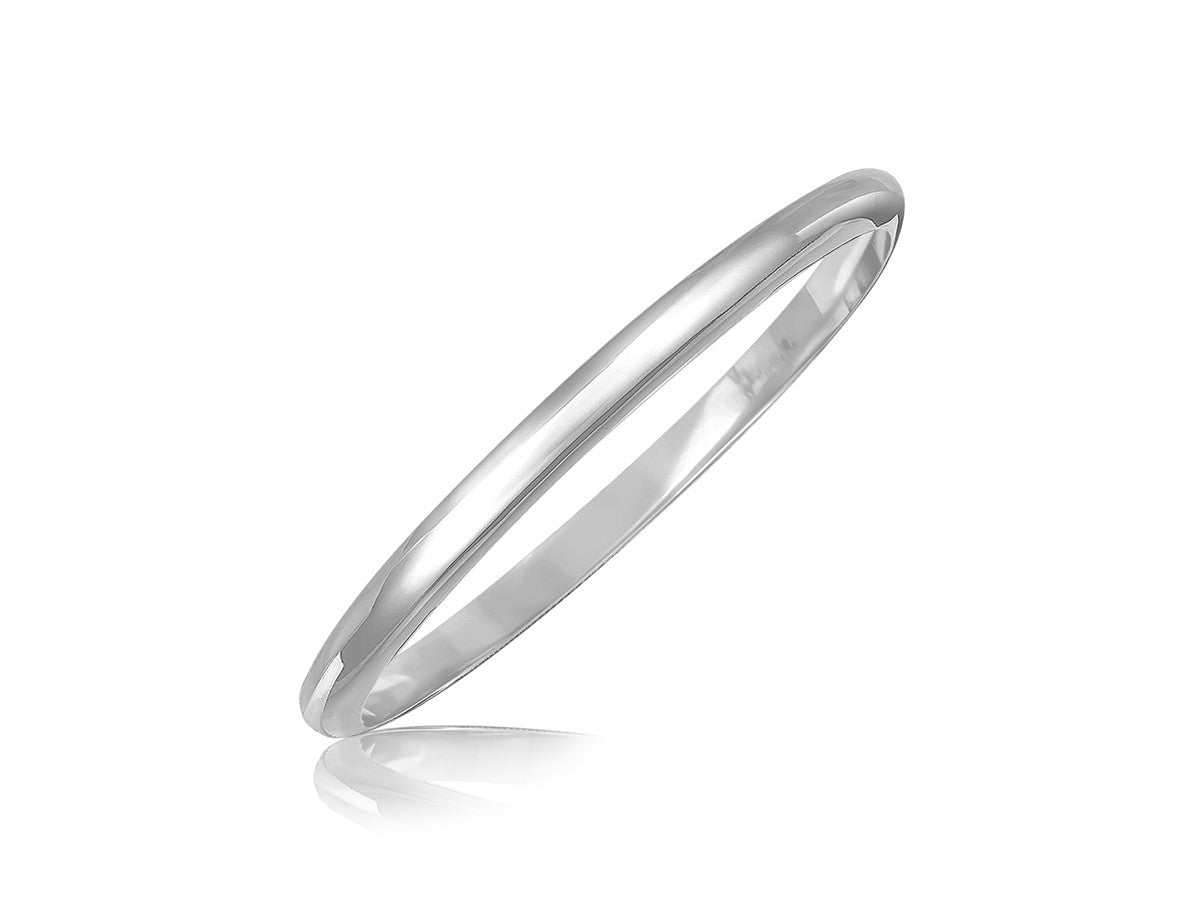 Sterling Silver Rhodium Plated Slim Dome Motif Bangle (6.50 mm)