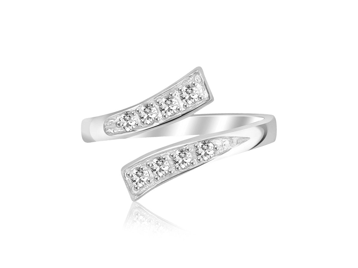 Sterling Silver Rhodium Plated Toe Ring with White Cubic Zirconia Accents
