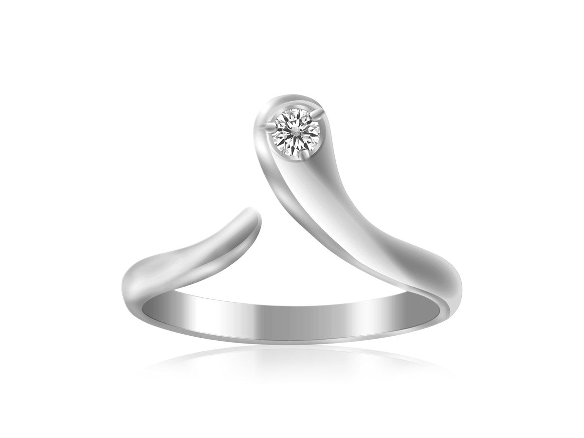 Sterling Silver Rhodium Plated White Cubic Zirconia Accented Shiny Toe Ring