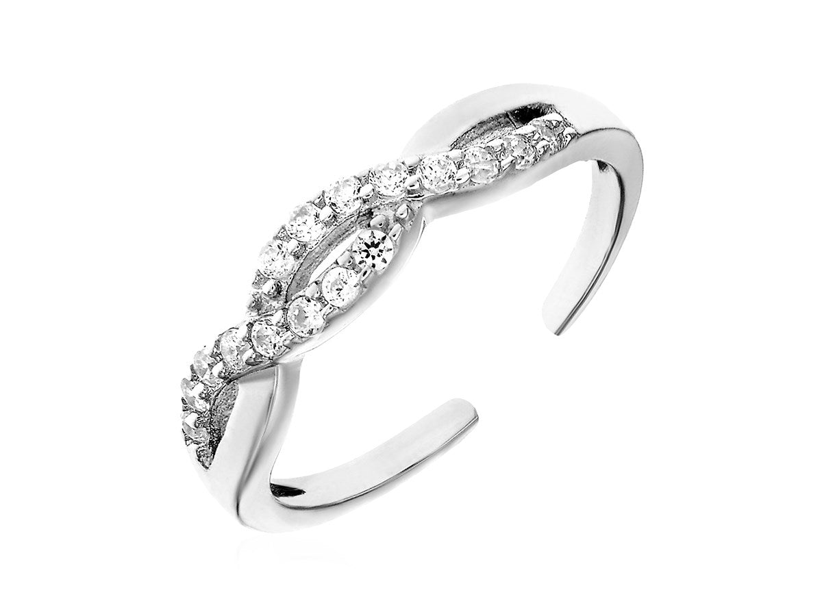 Toe Ring with Intertwined Cubic Zirconia in Sterling Silver